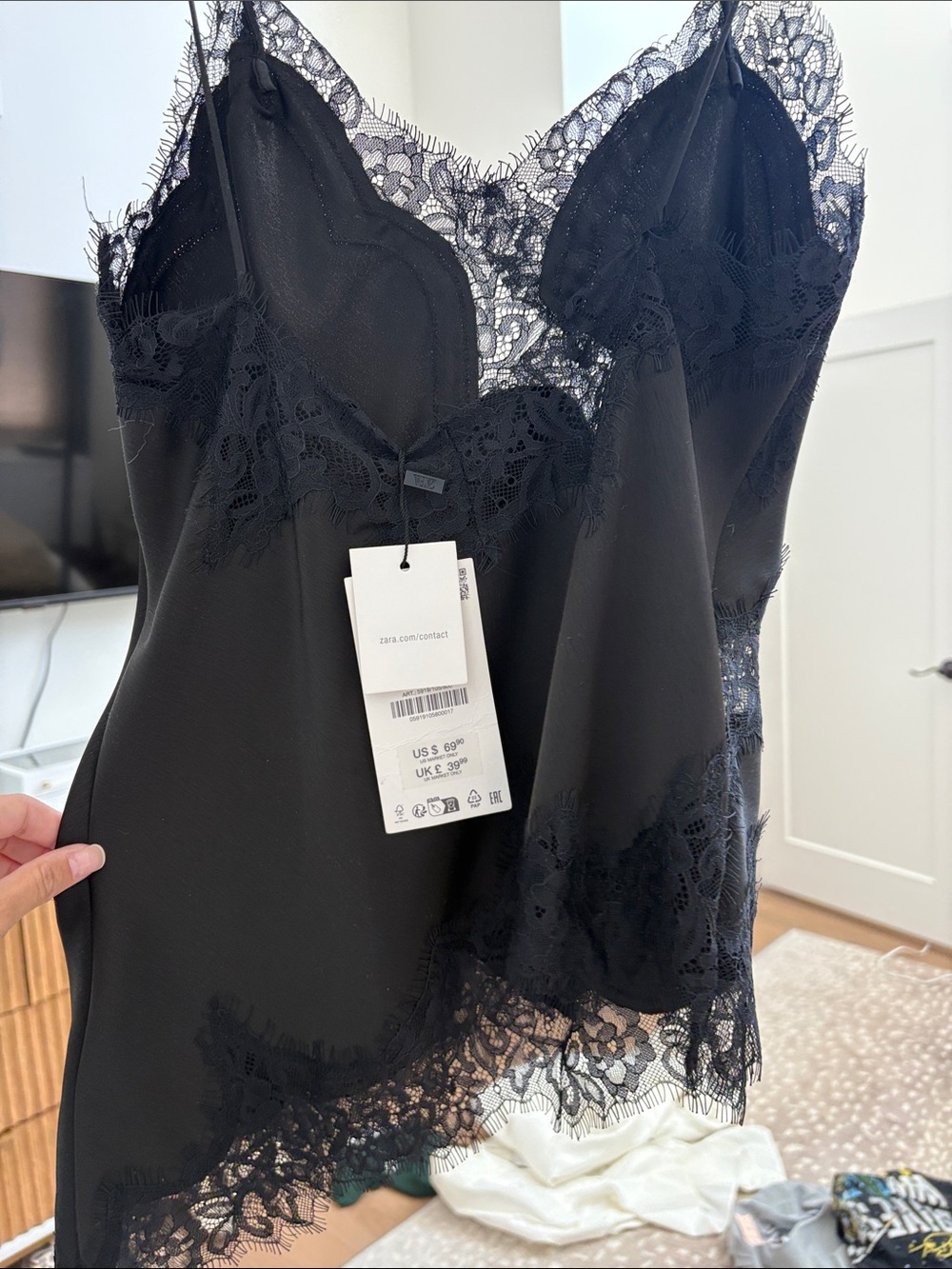 Black Lace Trim Satin Slip - Women Intimates & Sleepwear - Picture 2 of 2